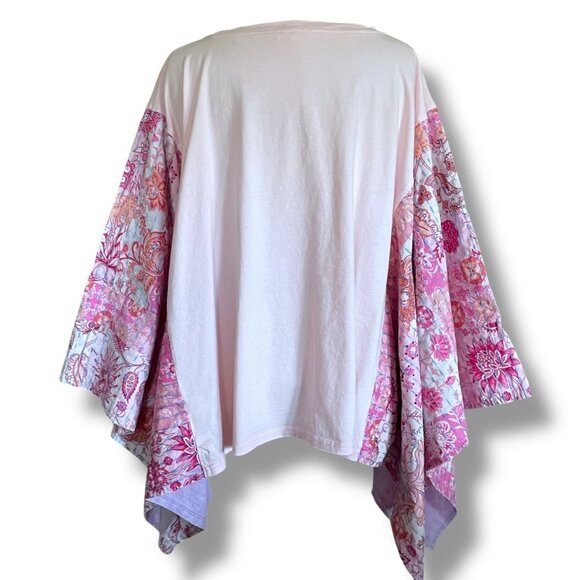 Blue Velvet Womens Upcycled Poncho Top Sz Large XL Pink Dolly Parton Kantha Boho - Picture 5 of 8